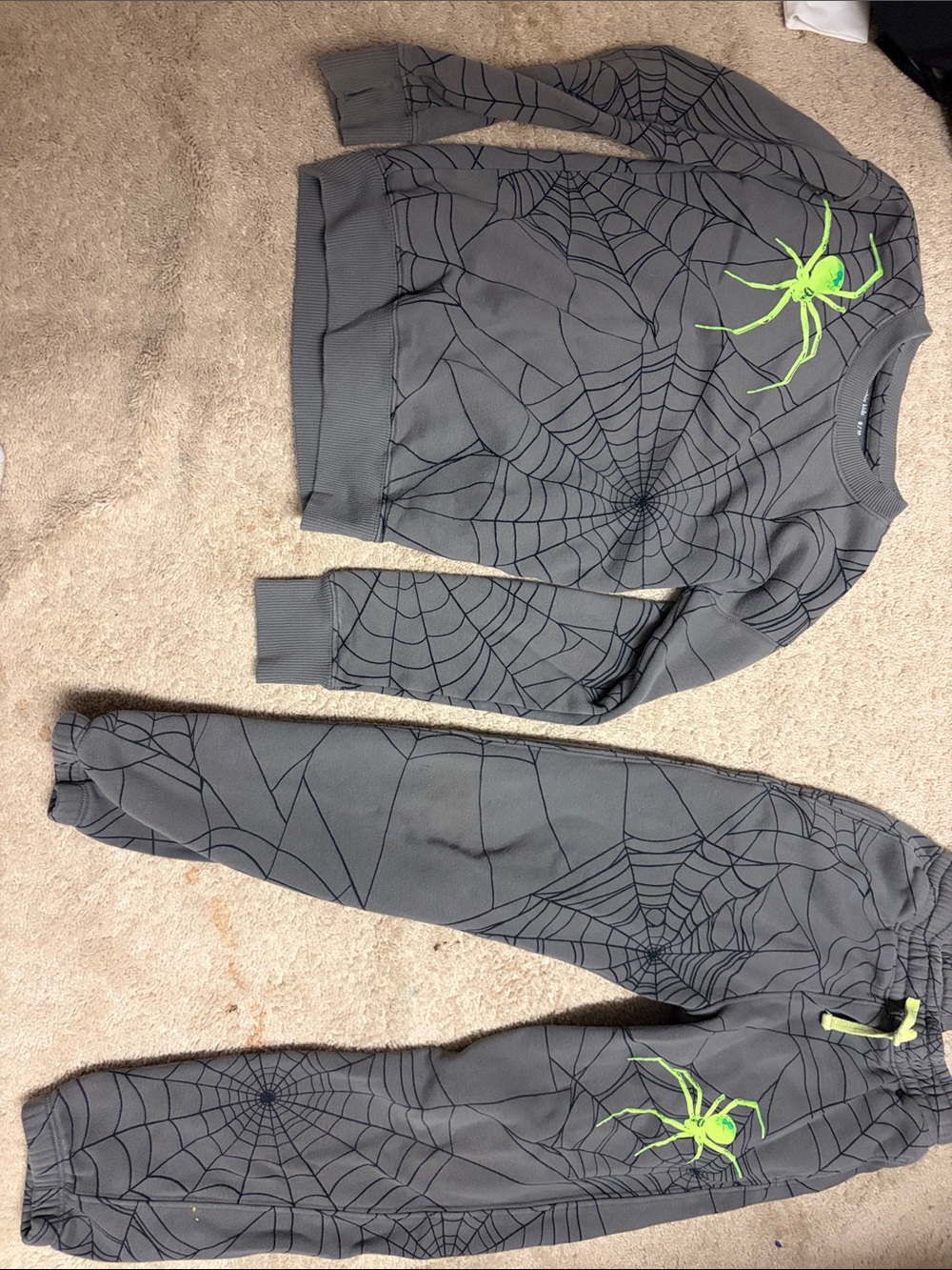 abercrombie kids Gray Jogger Set with Neon Green Spider Accent